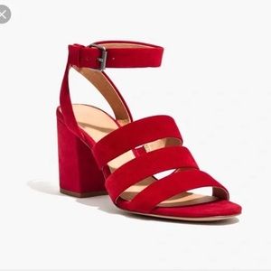 Madewell Red Suede Strappy Heeled Sandals